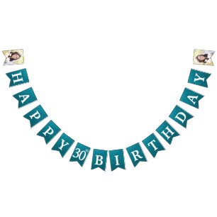 Gelukkige 30e verjaardag foto turquoise glitters vlaggetjes