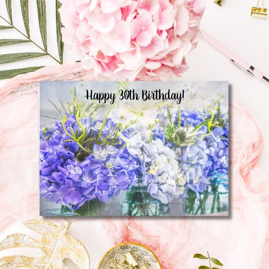 Gelukkige 30e verjaardag Hydrangea kaart