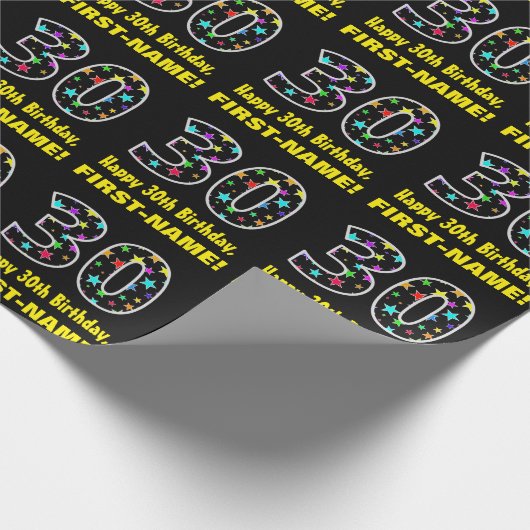 Gelukkige 30e verjaardag, Leuk Kleurrijk Sterren P Cadeaupapier (Hoek)