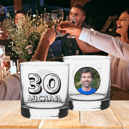 Gelukkige 30e verjaardag naam en foto whisky glas