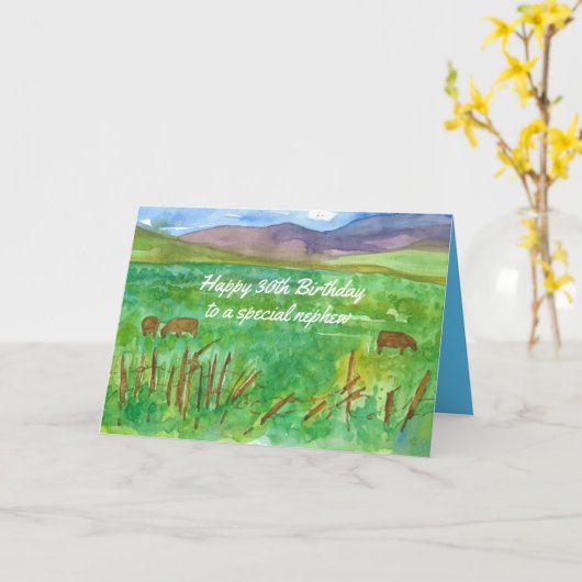 Gelukkige 30e verjaardag neefje Koeien in weiland Kaart (Gele Bloem)