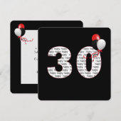 Gelukkige 30e verjaardag op zwarte uitnodiging (Voorkant / Achterkant)