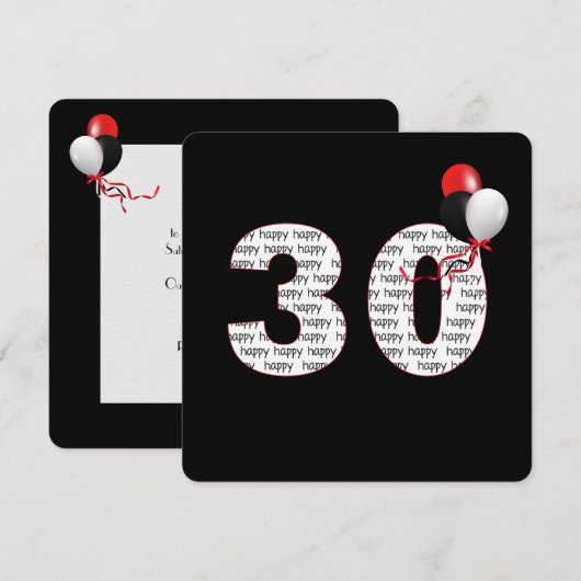 Gelukkige 30e verjaardag op zwarte uitnodiging (Voorkant / Achterkant)