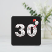 Gelukkige 30e verjaardag op zwarte uitnodiging (Staand voorkant)