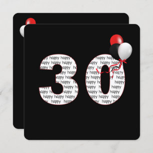 Gelukkige 30e verjaardag op zwarte uitnodiging