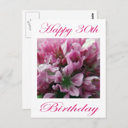 Gelukkige 30e verjaardag roze en groene bloem briefkaart (Voorkant / Achterkant)