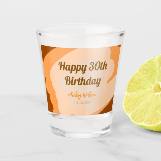 Gelukkige 30e verjaardag rustieke houten Halloween Shot Glas (Voorkant)