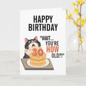 Gelukkige 30e Verjaardag Tuxedo Cat Kitten Humor Kaart (Gele Bloem)