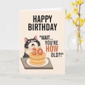 Gelukkige 30e Verjaardag Tuxedo Cat Kitten Humor Kaart (Gele Bloem)
