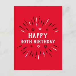 Gelukkige 30e verjaardag Vuurwerk Rood Zwart Wit Briefkaart