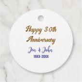 Gelukkige 30ste huwelijksverjaardag koninklijke bl bedankjes labels (Achterkant)