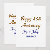 Gelukkige 30ste huwelijksverjaardag koninklijke bl kaart (Voorkant / Achterkant)