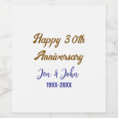 Gelukkige 30ste huwelijksverjaardag koninklijke bl wijn etiket (Enkel label)