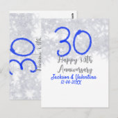 Gelukkige 30ste huwelijksverjaardag zilveren blauw briefkaart (Voorkant / Achterkant)
