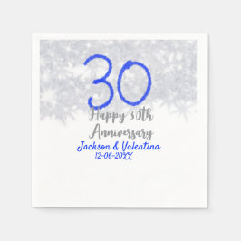 Gelukkige 30ste huwelijksverjaardag zilveren blauw servet