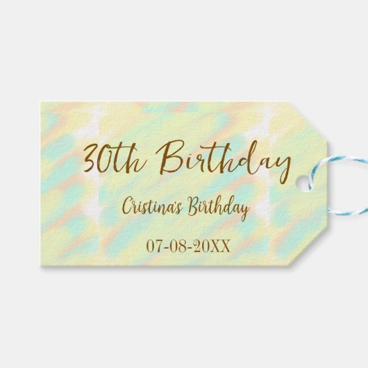 Gelukkige 30ste verjaardag geel sinaasappel waterv cadeaulabel (Voorkant (Horizontaal))