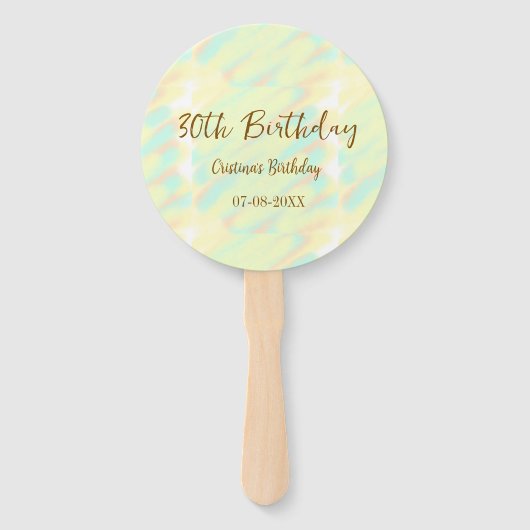 Gelukkige 30ste verjaardag geel sinaasappel waterv handwaaier (Voorkant)