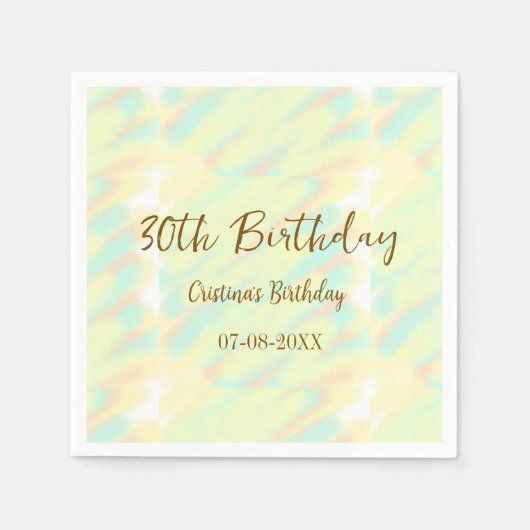 Gelukkige 30ste verjaardag geel sinaasappel waterv servet (Voorkant)