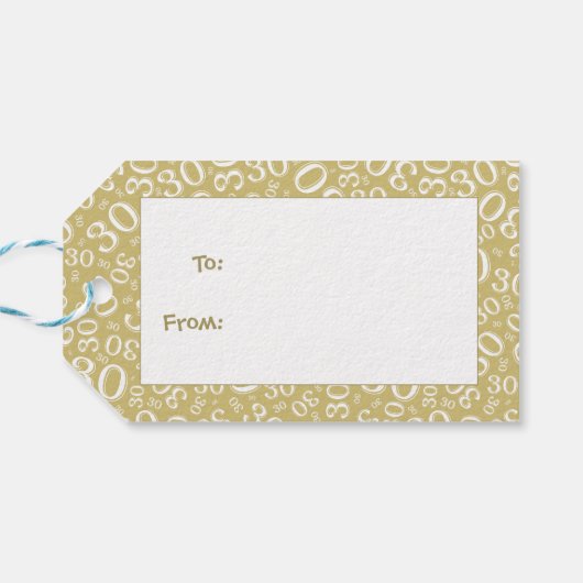 Gelukkige 30ste Verjaardag Goud/Wit Nummerpatroon Cadeaulabel (Achterkant Horizontaal)