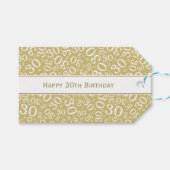 Gelukkige 30ste Verjaardag Goud/Wit Nummerpatroon Cadeaulabel (Voorkant (Horizontaal))