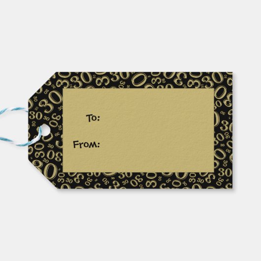 Gelukkige 30ste Verjaardag Goud/Zwart Nummerpatroo Cadeaulabel (Achterkant Horizontaal)
