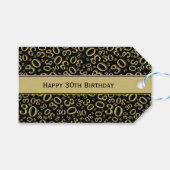 Gelukkige 30ste Verjaardag Goud/Zwart Nummerpatroo Cadeaulabel (Voorkant (Horizontaal))