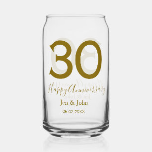 Gelukkige 30ste verjaardag naam datum gouden vet blikvorm glas