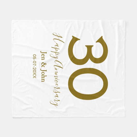 Gelukkige 30ste verjaardag naam datum gouden vet fleece deken (Voorkant (Horizontaal))