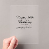 Gelukkige 30ste verjaardag naam toevoegen datum st acryl uitnodigingen (Insitu (Draagbaar))