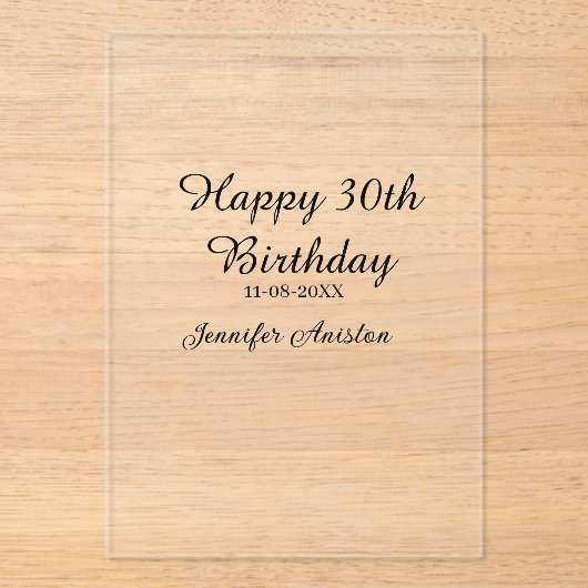 Gelukkige 30ste verjaardag naam toevoegen datum st acryl uitnodigingen (Voorkant)