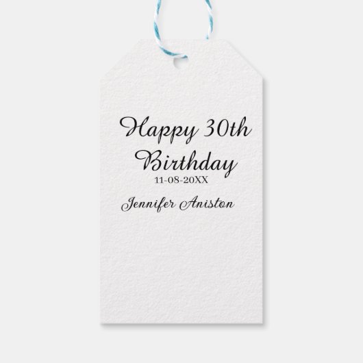 Gelukkige 30ste verjaardag naam toevoegen datum st cadeaulabel (Achterkant)