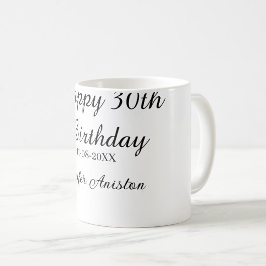 Gelukkige 30ste verjaardag naam toevoegen datum st koffiemok (Voorkant rechts)