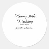 Gelukkige 30ste verjaardag naam toevoegen datum st ronde sticker (Voorkant)
