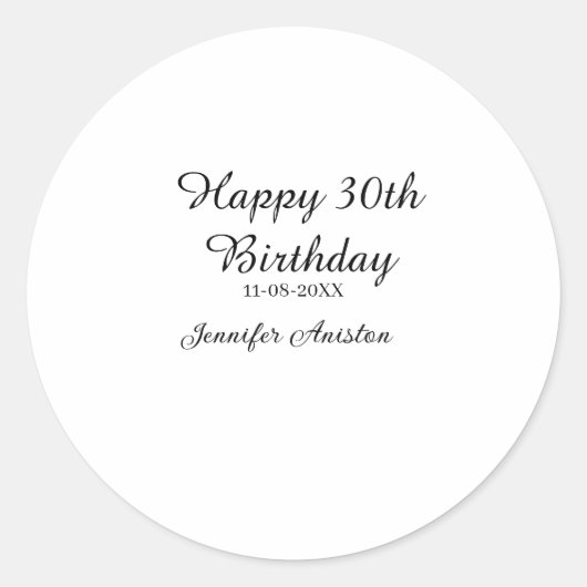 Gelukkige 30ste verjaardag naam toevoegen datum st ronde sticker (Voorkant)