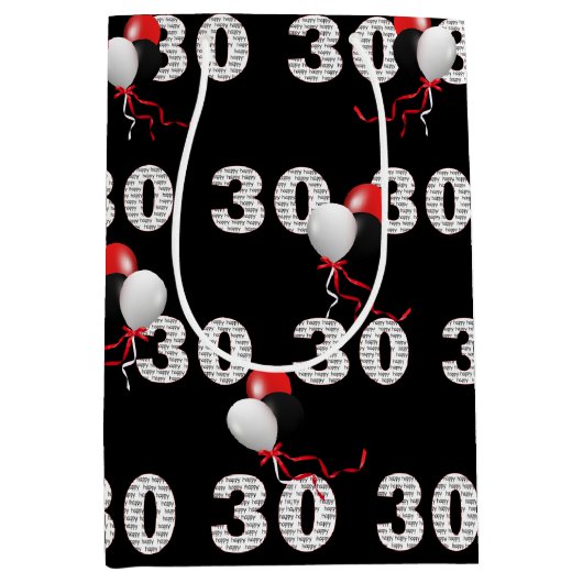 Gelukkige 30ste Verjaardagsballonnen Medium Gift B Medium Cadeauzakje (Voorkant)