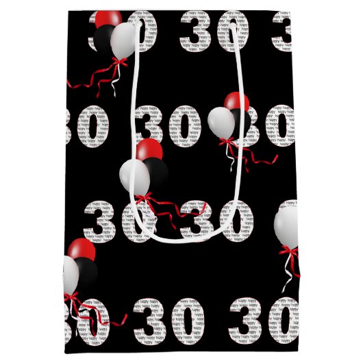 Gelukkige 30ste Verjaardagsballonnen Medium Gift B Medium Cadeauzakje (Achterkant)
