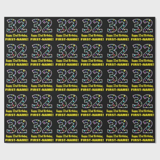 Gelukkige 32e Verjaardag, Leuk Kleurrijk Sterren P Cadeaupapier (Vlak)