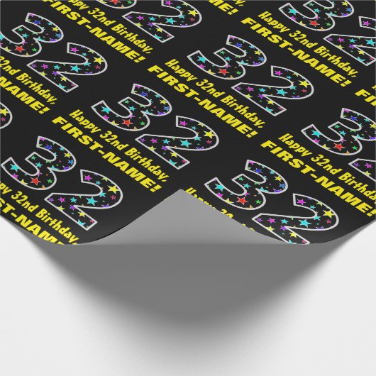 Gelukkige 32e Verjaardag, Leuk Kleurrijk Sterren P Cadeaupapier (Hoek)