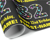 Gelukkige 32e Verjaardag, Leuk Kleurrijk Sterren P Cadeaupapier (Rol Hoek)