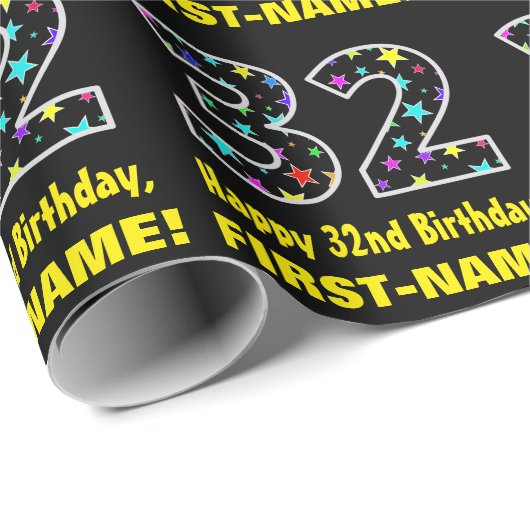 Gelukkige 32e Verjaardag, Leuk Kleurrijk Sterren P Cadeaupapier (Rol Hoek)