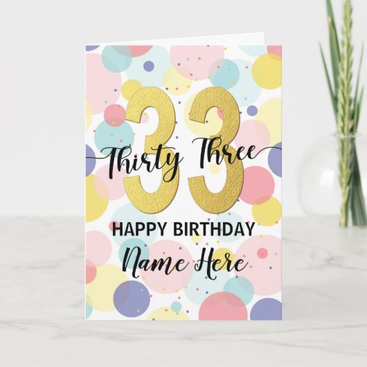 Gelukkige 33e Verjaardag Pastel Rainbow en Gold Gi Kaart (Voorkant)