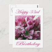 Gelukkige 33e verjaardag Roze en Groene Bloem Briefkaart (Voorkant / Achterkant)