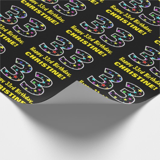 Gelukkige 33ste Verjaardag, Leuk Kleurrijk Sterren Cadeaupapier (Hoek)