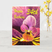Gelukkige 34e verjaardag Bloem Pansy Kaart (Gele Bloem)