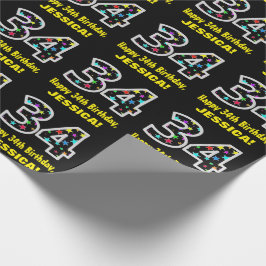 Gelukkige 34e verjaardag, Leuk Kleurrijk Sterren P Cadeaupapier