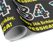 Gelukkige 34e verjaardag, Leuk Kleurrijk Sterren P Cadeaupapier (Rol Hoek)