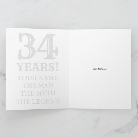 Gelukkige 34e verjaardagskaart voor vriend of part kaart (Binnen)