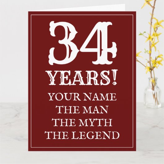 Gelukkige 34e verjaardagskaart voor vriend of part kaart (Gele Bloem)