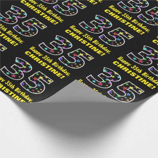Gelukkige 35e Verjaardag, Leuk Kleurrijk Sterrenpa Cadeaupapier (Hoek)