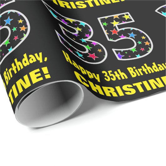 Gelukkige 35e Verjaardag, Leuk Kleurrijk Sterrenpa Cadeaupapier (Rol Hoek)